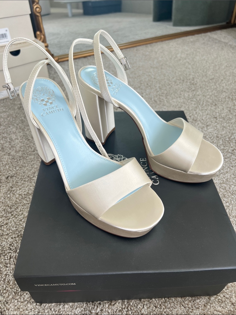 Vince Camuto Cream Satin Pendry Platform Heels